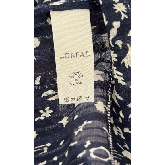 The GREAT. Perch Cotton Peasant Prairie Blouse Navy Cream Balloon Sleeve Boho - Picture 10 of 11